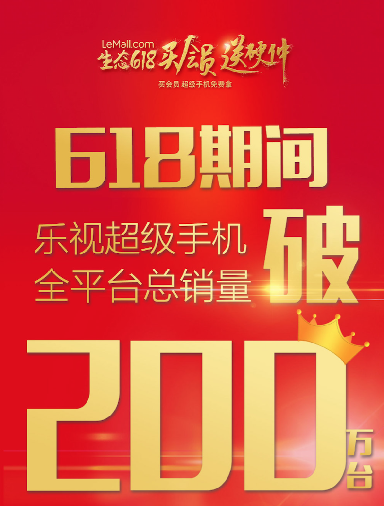 樂(lè)視手機(jī)618總銷(xiāo)量破200萬(wàn) 樂(lè)2勇奪京東、天貓千元以上銷(xiāo)量冠軍