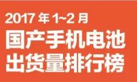 2017年1-2月國(guó)產(chǎn)手機(jī)電池出貨排行榜