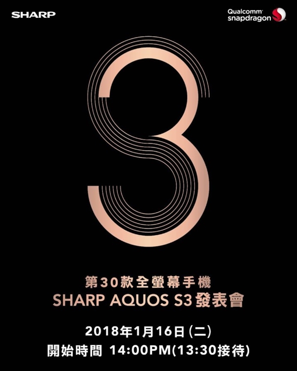 夏普第30款全面屏手機(jī)S3宣布：驍龍660